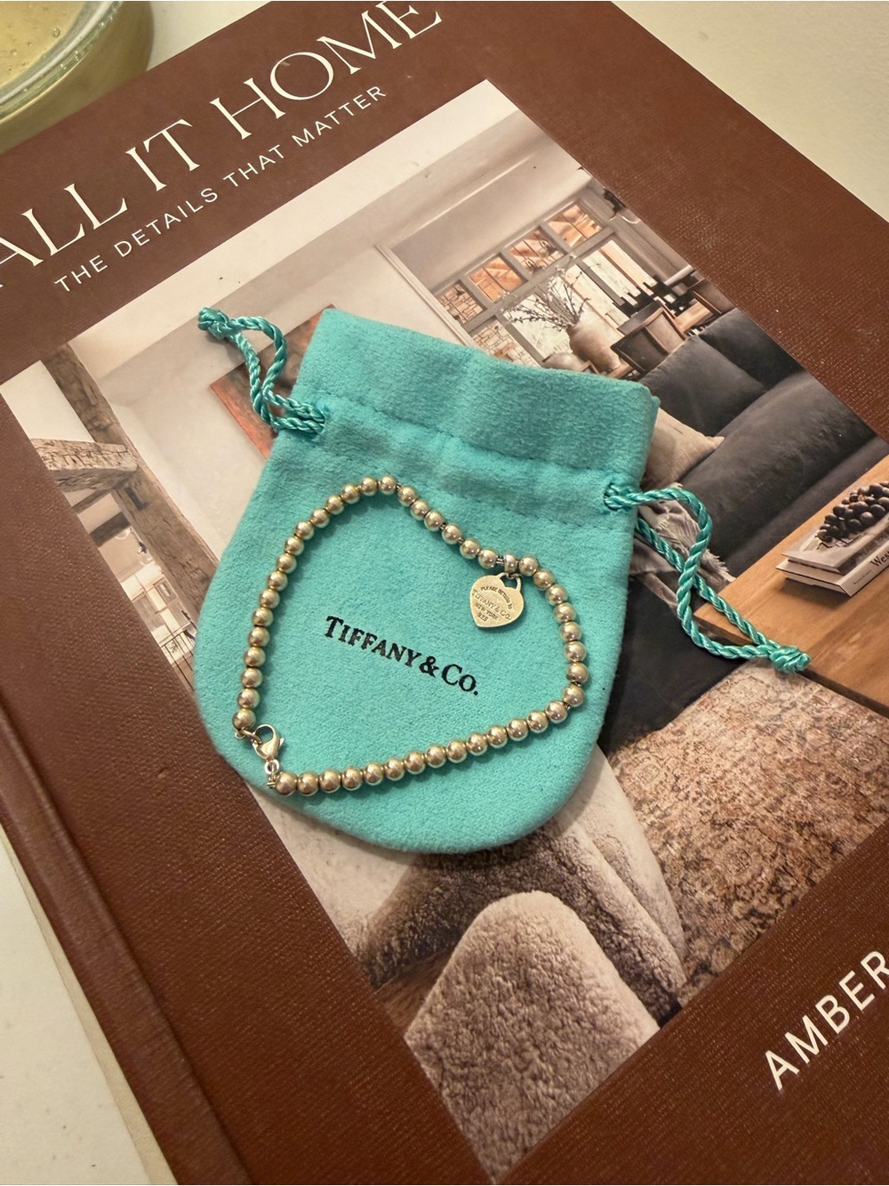 Tiffany & Co. Turquoise Pouch with Gold Beaded Mini Bag Charm